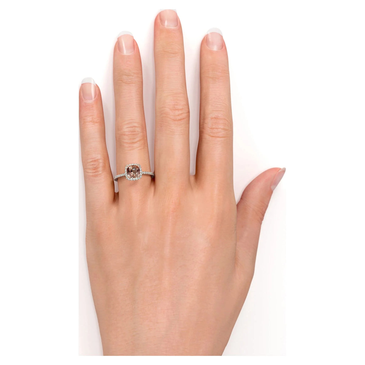 1.75 Carat Cushion Cut created morganite Halo Engagement Ring in 18k Rose Gold over Silver U434