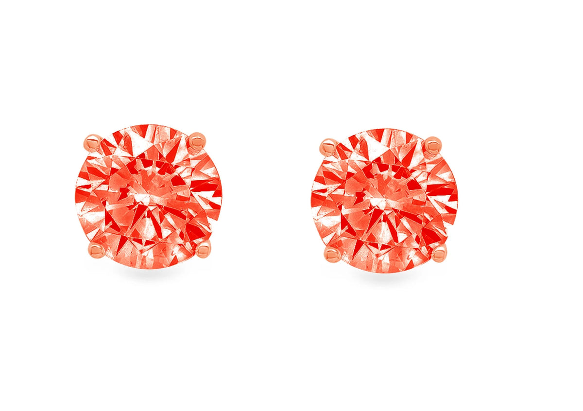 1.5 ct Round Cut Solitaire Studs VVS1 Red Simulated Diamond Solid 18K Pink Rose Gold Earrings V17079