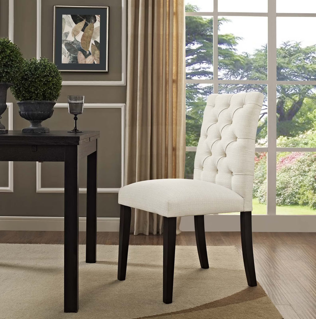 Beige Button Tufted Fabric Dining Chair L3525