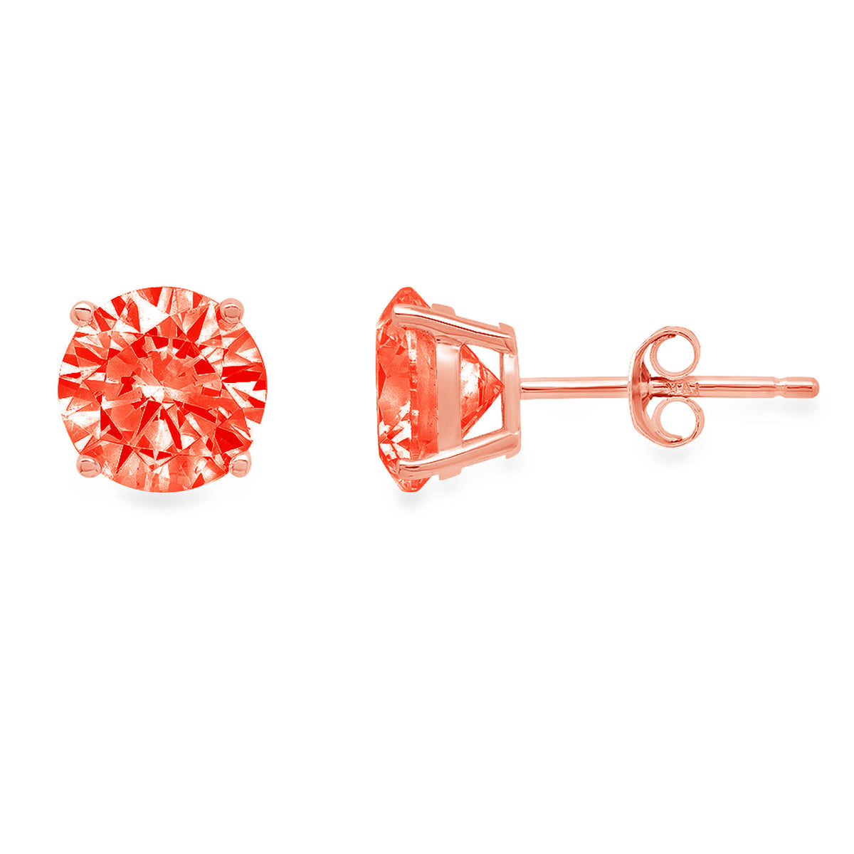 1.5 ct Round Cut Solitaire Studs VVS1 Red Simulated Diamond Solid 18K Pink Rose Gold Earrings V17079
