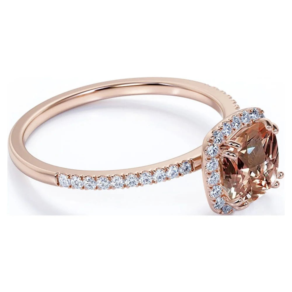 1.75 Carat Cushion Cut created morganite Halo Engagement Ring in 18k Rose Gold over Silver U434